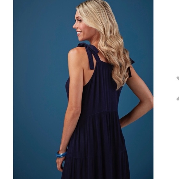 Mudpie Womens Tiered Maxi Dress Size S Blue Shoulder Ties Boho Peasant Granny - Picture 8 of 9